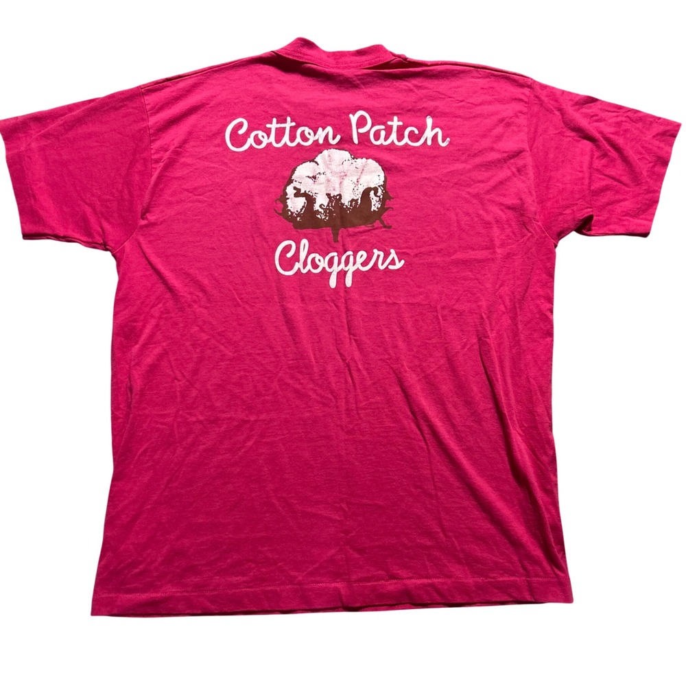 Fruit of the Loom T-Shirt Mens XL Pink Cotton Patch Cloggers Vintage 90s USA